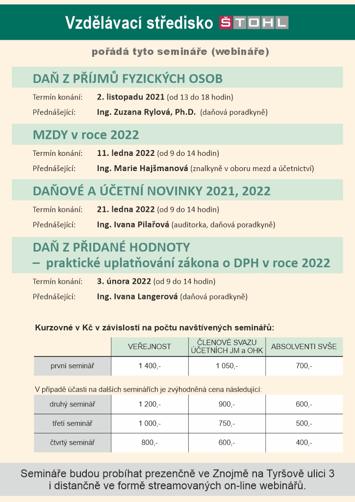 Letáček - Daňové webináře
